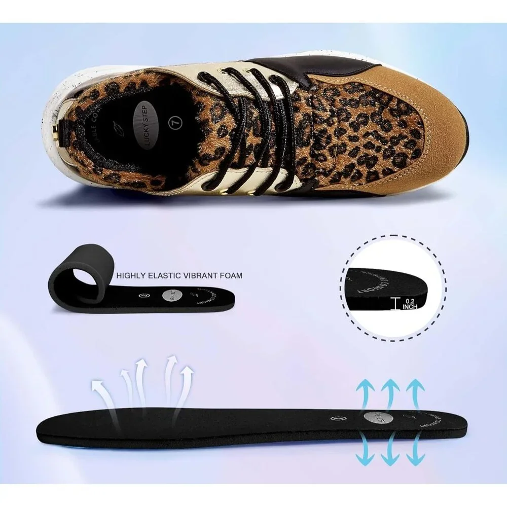 Lucky Step Women's Brown High Heel Wedge Sneaker Fashion Cliff Platform Lace Up - Picture 6 of 9